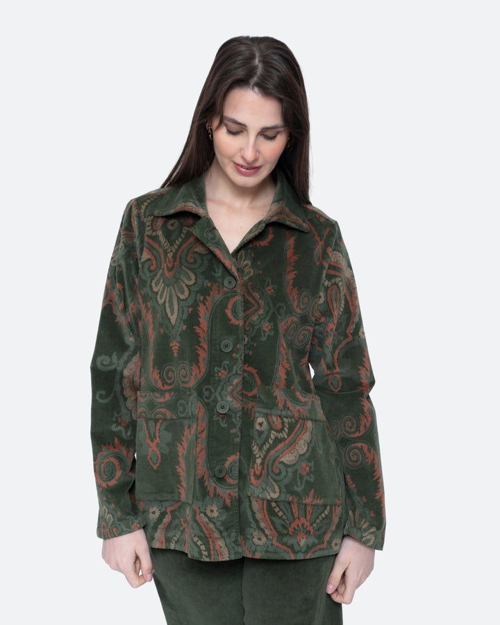 Blueberry Cord Work Jacket, Moss Paisley