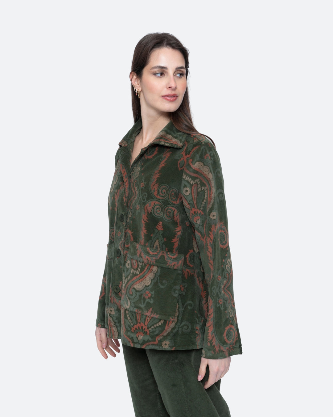 Blueberry Cord Work Jacket, Moss Paisley