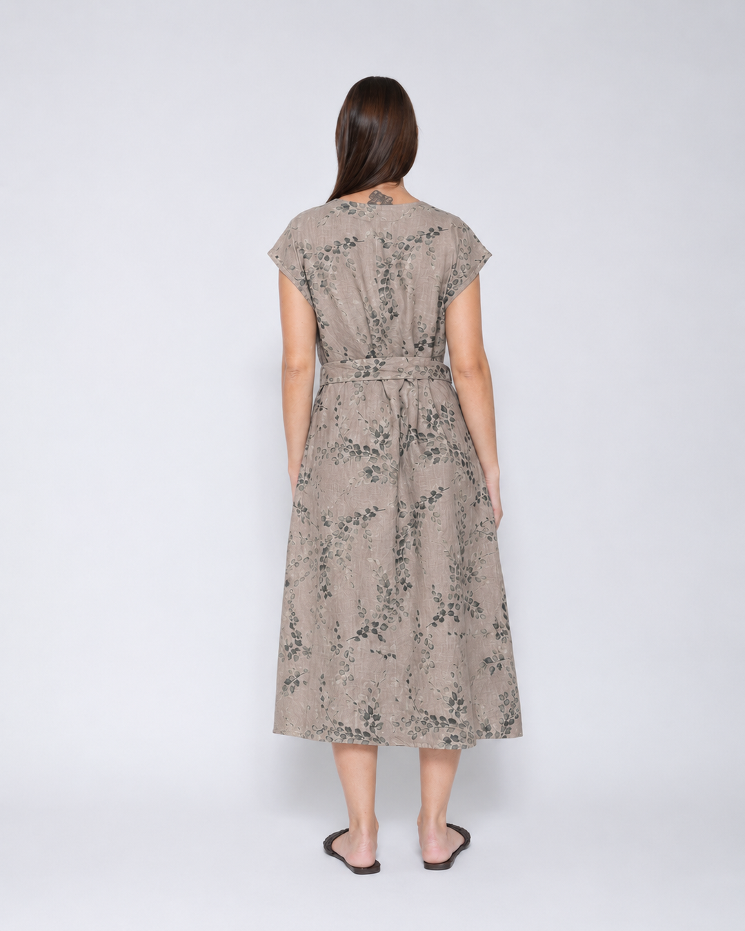 Blueberry Tie Waist Midi Dress, Latte Flora