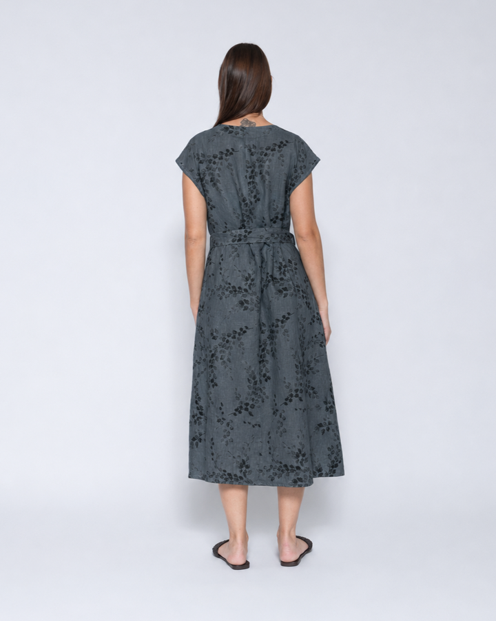 Blueberry Tie Waist Midi Dress, Slate Flora