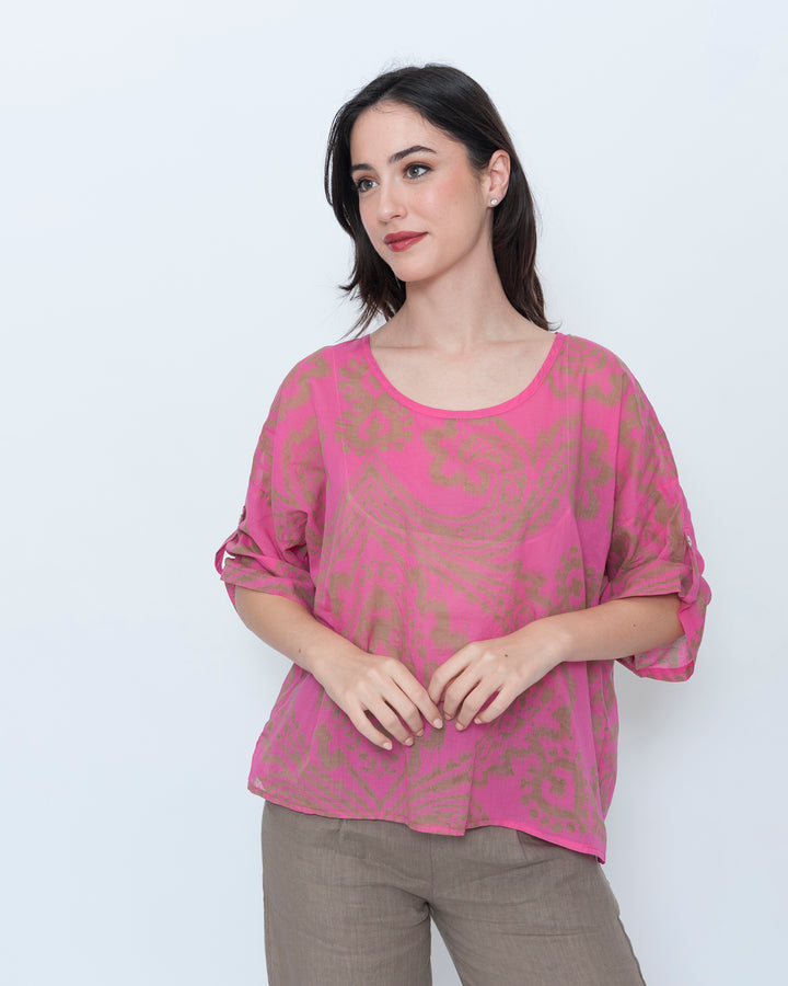 Blueberry Breeze Top, Fuchsia Paisley
