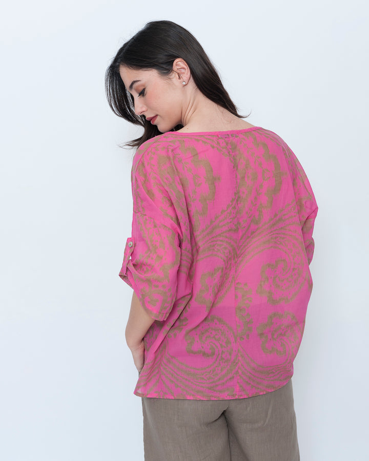 Blueberry Breeze Top, Fuchsia Paisley