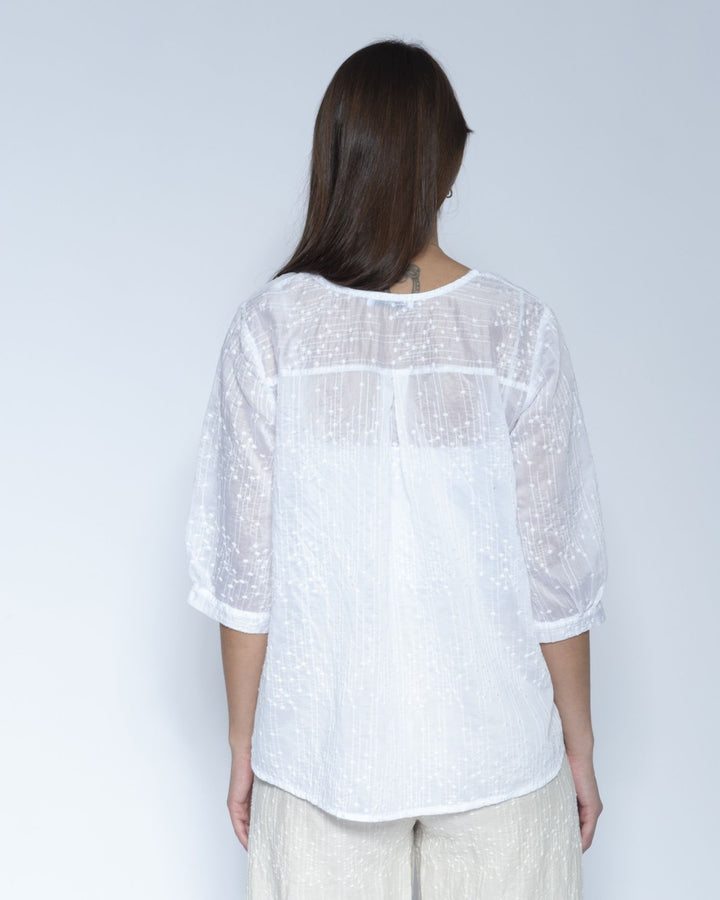 Blueberry Coastal Blouse, Embroidered White