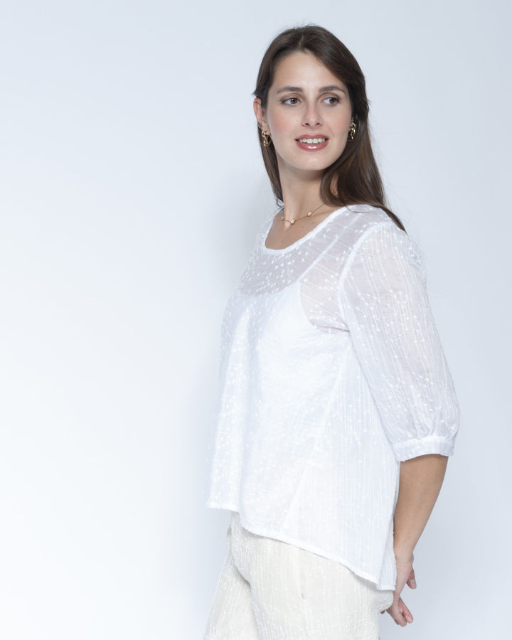 Blueberry Coastal Blouse, Embroidered White