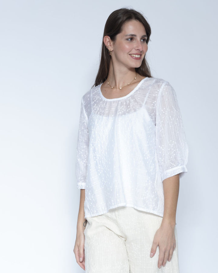 Blueberry Coastal Blouse, Embroidered White