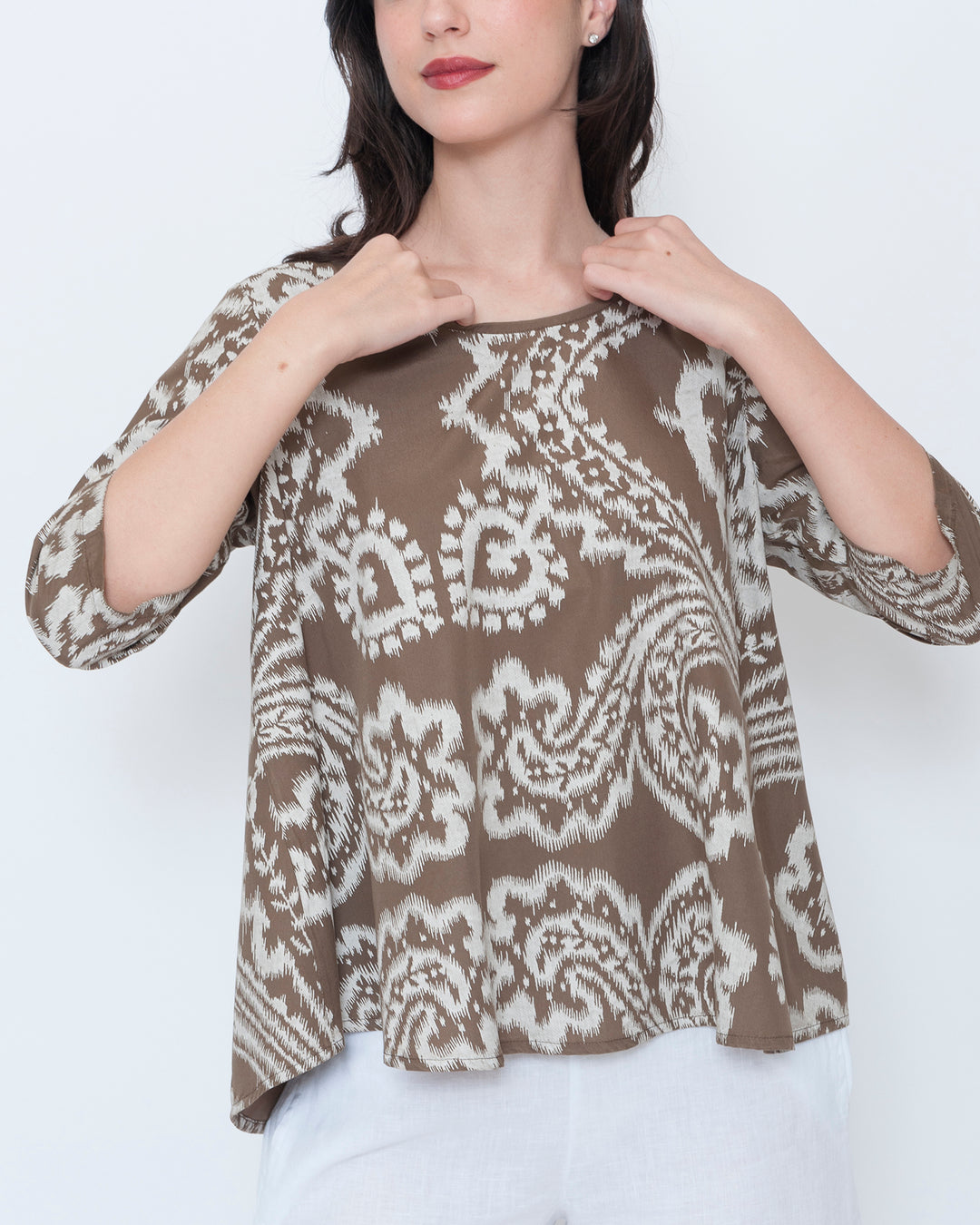 Blueberry Easy A-Line Top, Chocolate Paisley