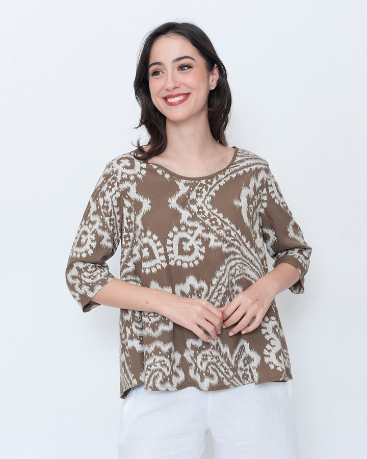 Blueberry Easy A-Line Top, Chocolate Paisley