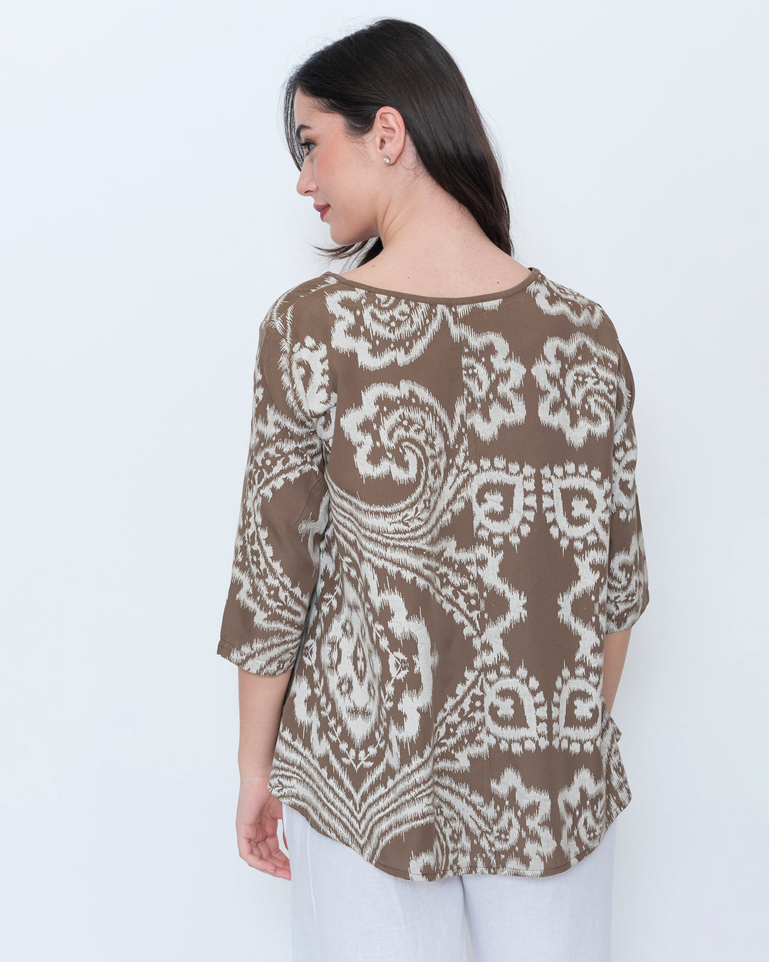 Blueberry Easy A-Line Top, Chocolate Paisley