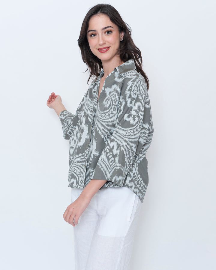 Blueberry Flow Shirt, Slate Paisley