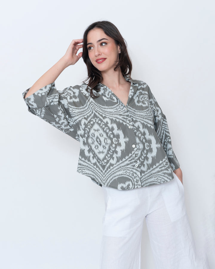 Blueberry Flow Shirt, Slate Paisley