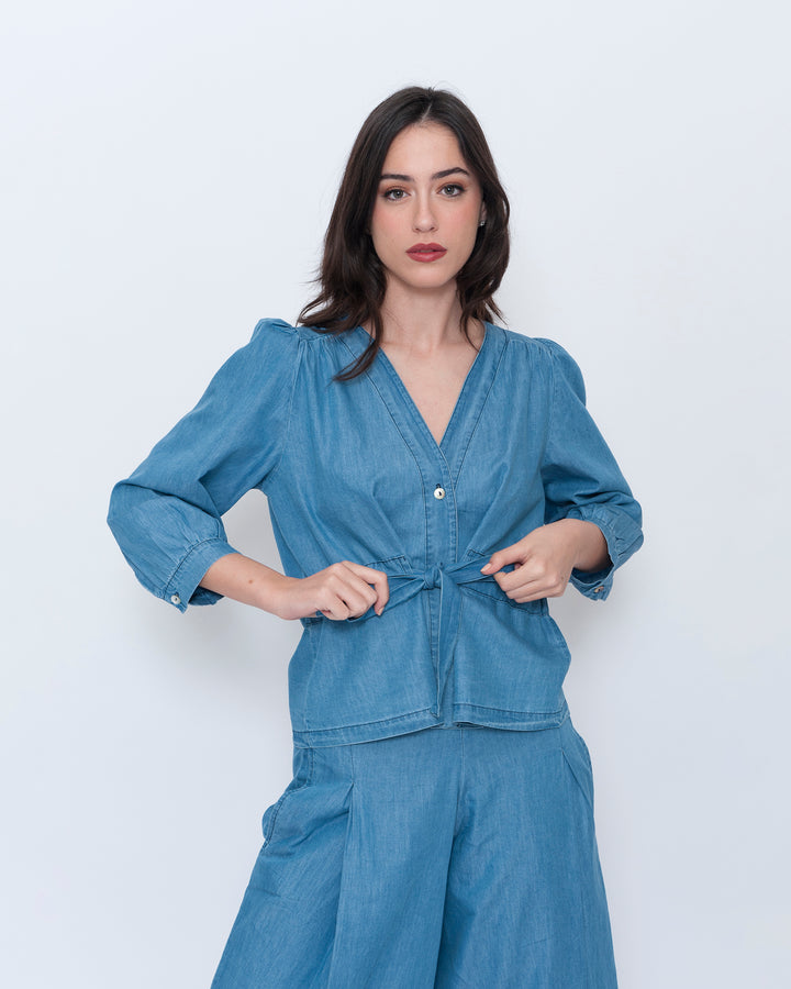 Blueberry Cinch Waist Top, Denim