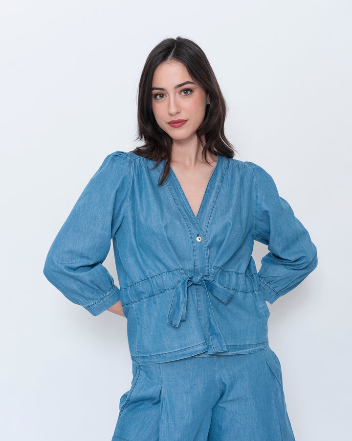 Blueberry Cinch Waist Top, Denim