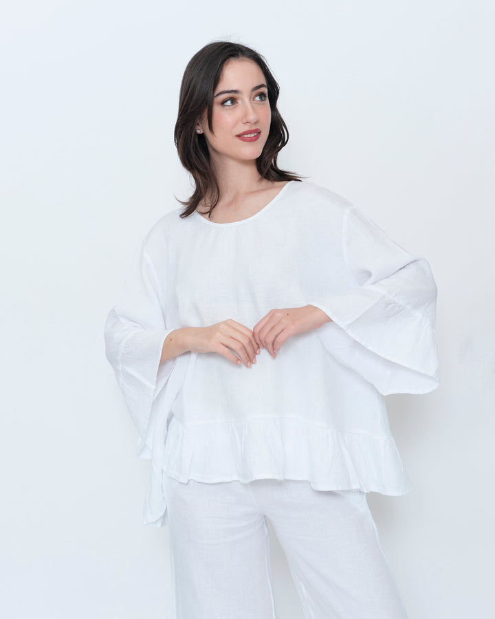 Blueberry Folk Tunic, White