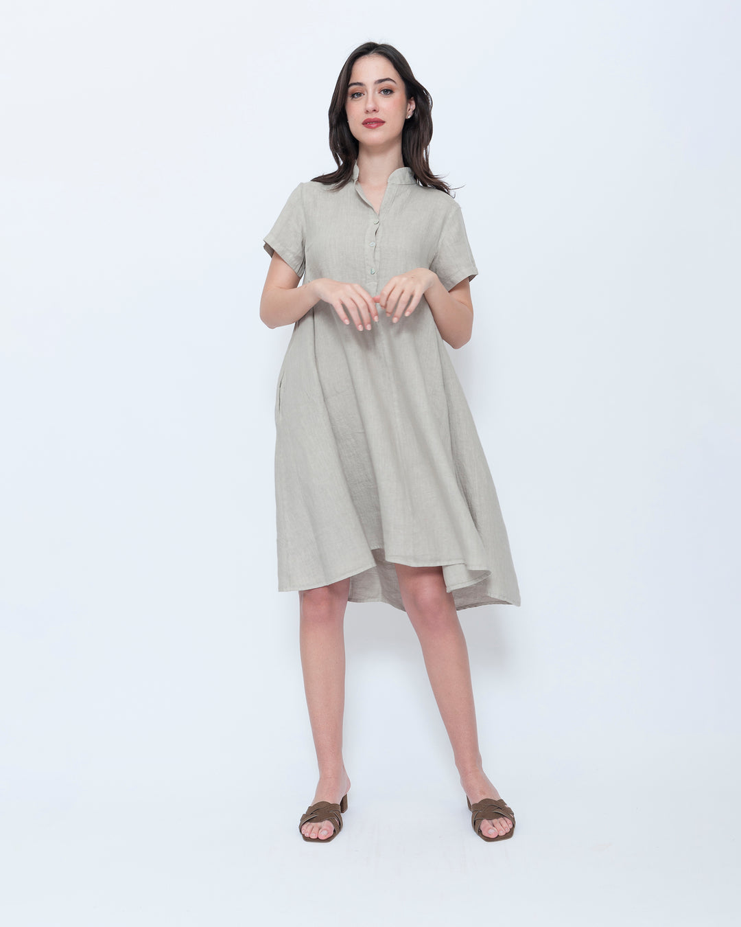 Blueberry Collared Swing Dress, Beige