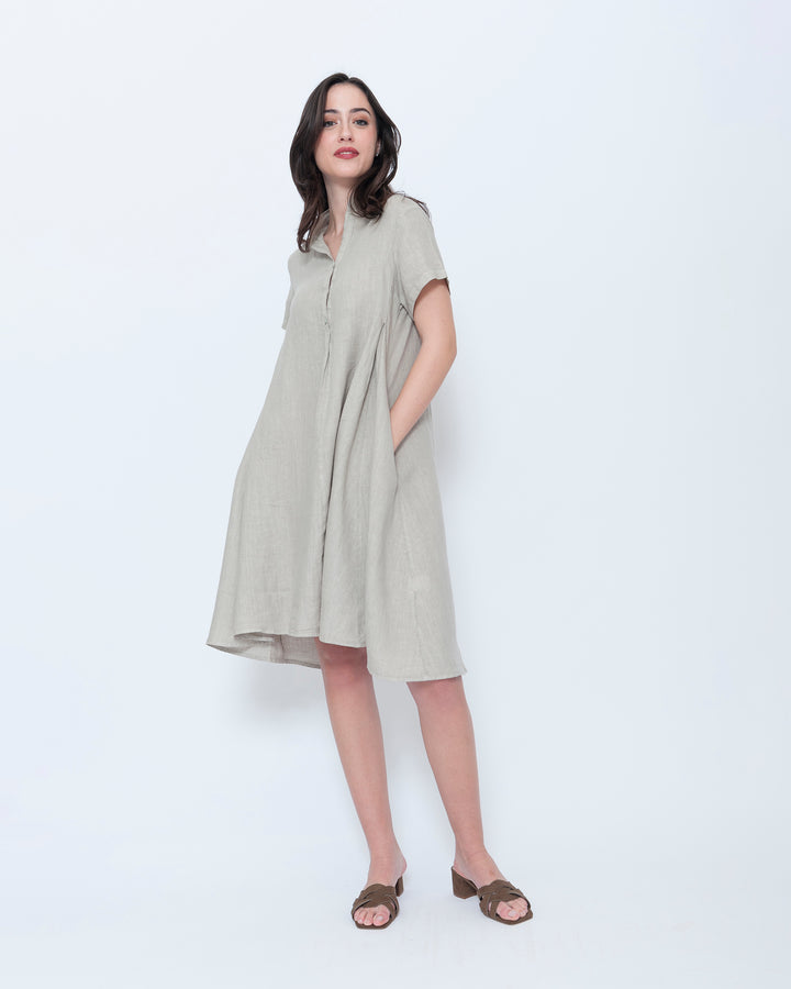 Blueberry Collared Swing Dress, Beige