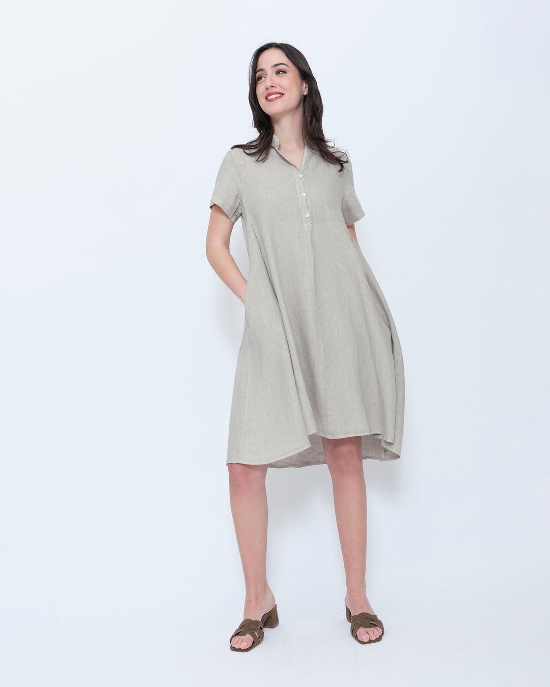 Blueberry Collared Swing Dress, Beige