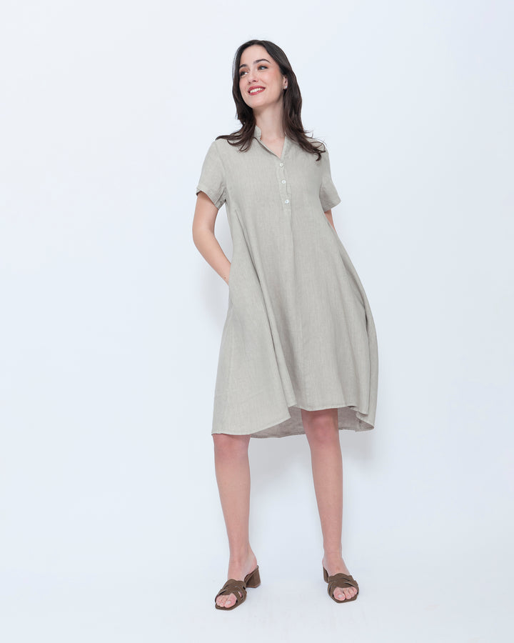 Blueberry Collared Swing Dress, Beige