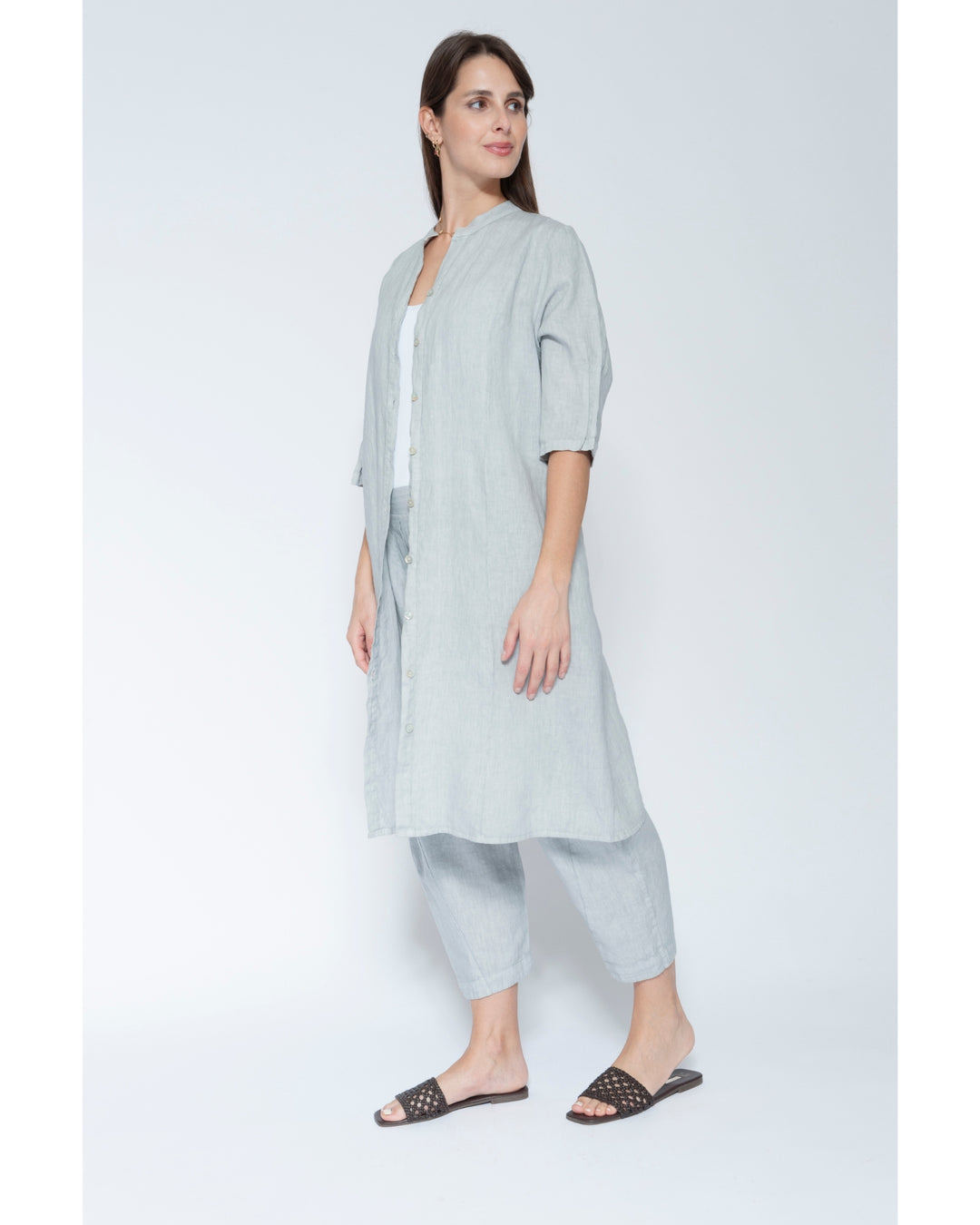 Blueberry Cinch Waist Long Shirt, Silver