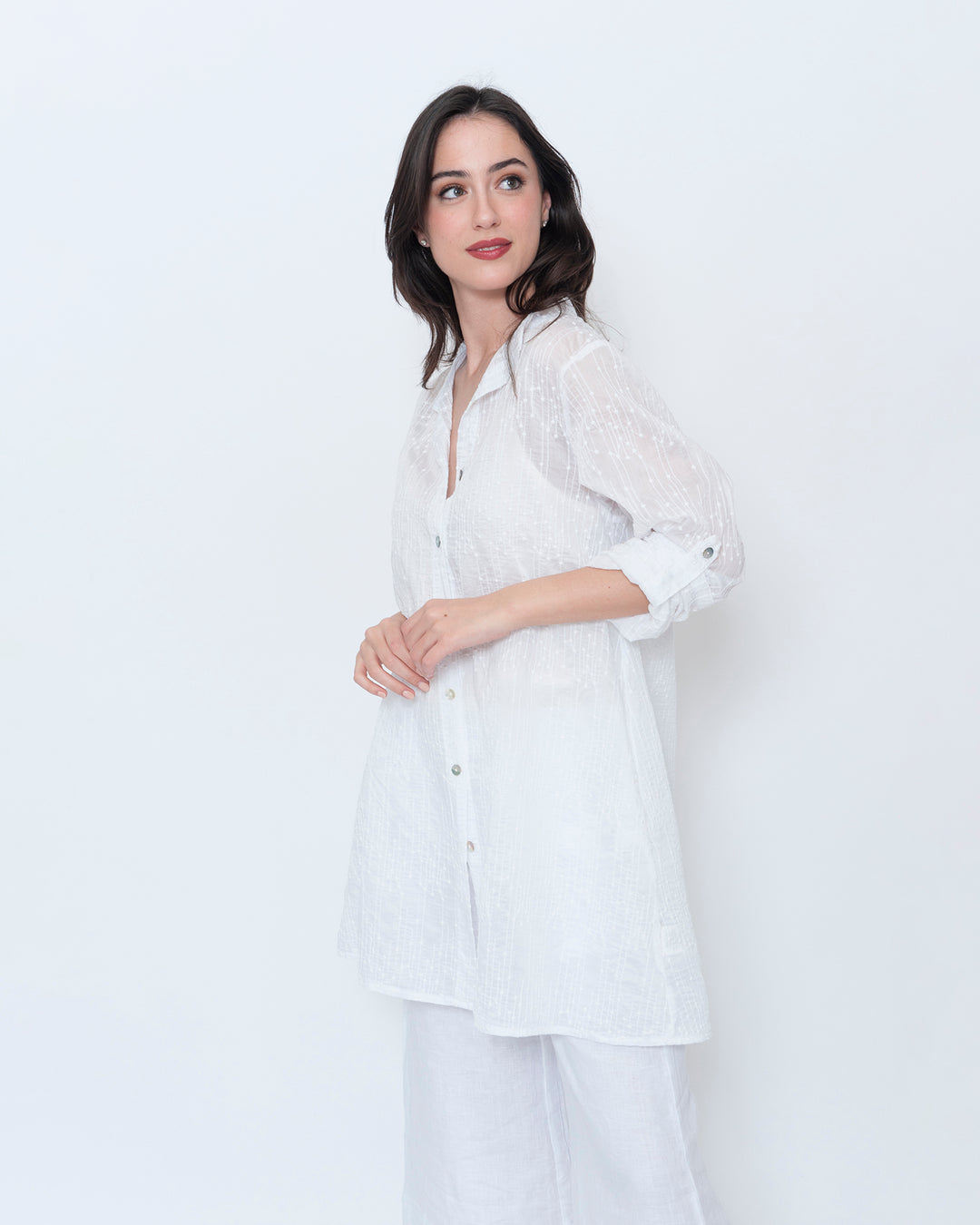 Blueberry Sheer Button Up Tunic, Embroidered White