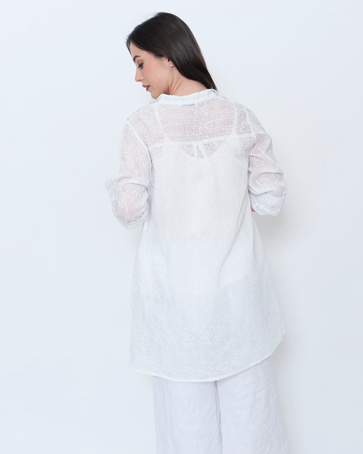 Blueberry Sheer Button Up Tunic, Embroidered White