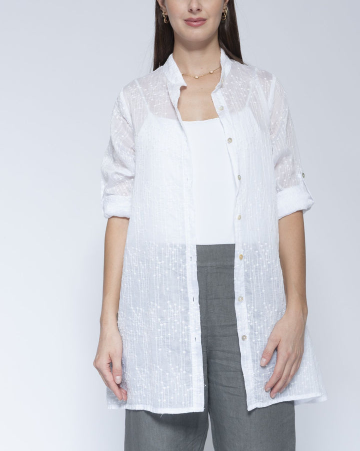Blueberry Sheer Button Up Tunic, Embroidered White