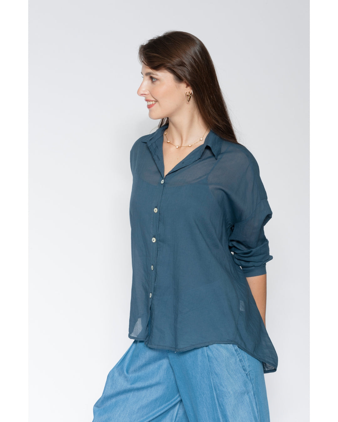 Blueberry Airy Shirt, Navy