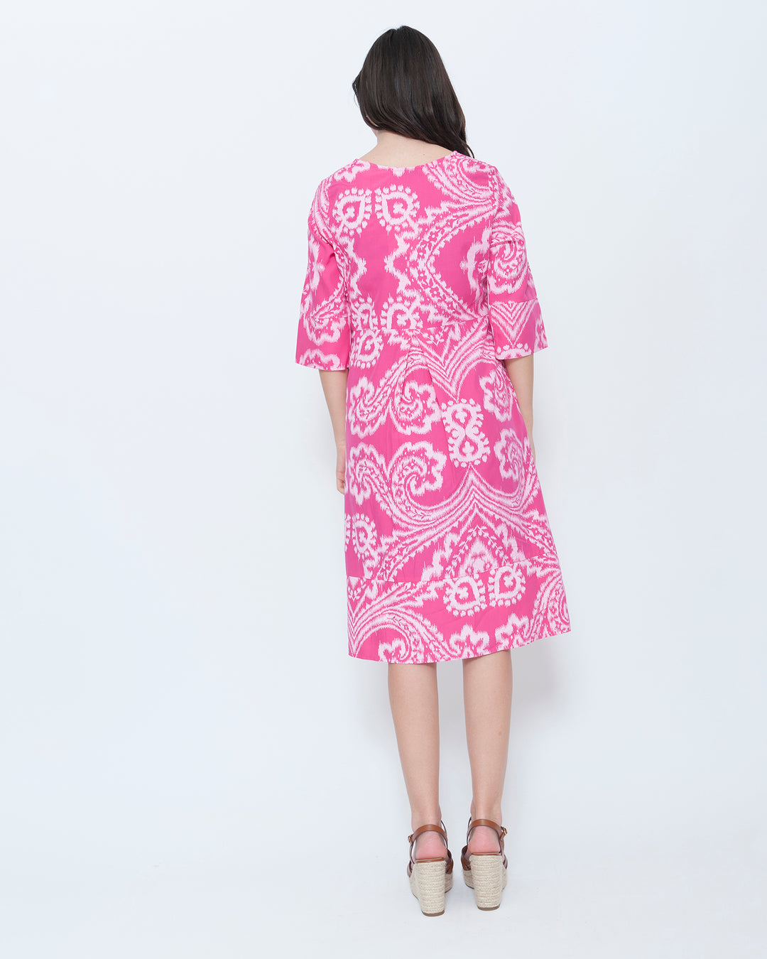 Blueberry Split Neck Tunic Dress, Fuchsia Paisley