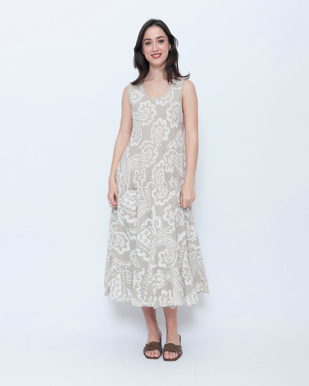 Blueberry Swing Maxi Dress, Beige Paisley