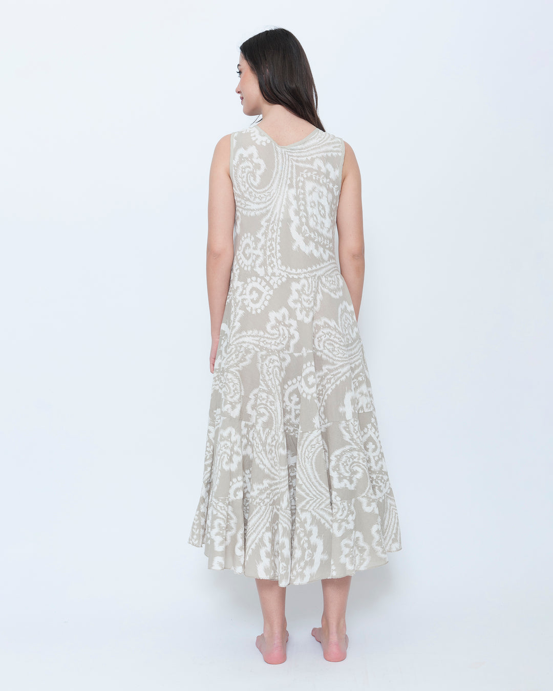 Blueberry Swing Maxi Dress, Beige Paisley