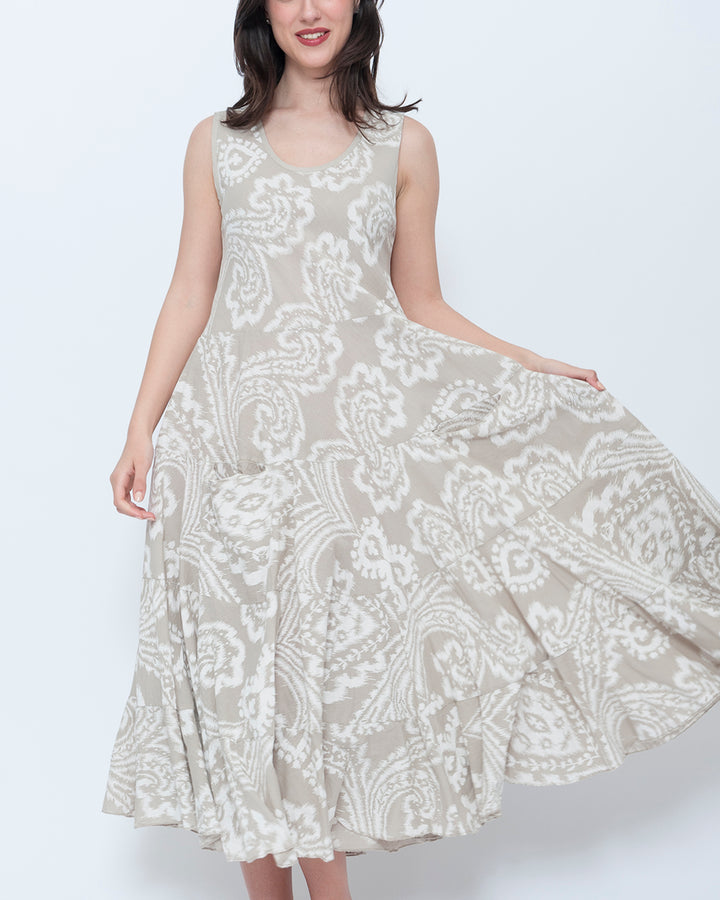 Blueberry Swing Maxi Dress, Beige Paisley