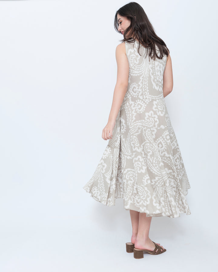 Blueberry Swing Maxi Dress, Beige Paisley