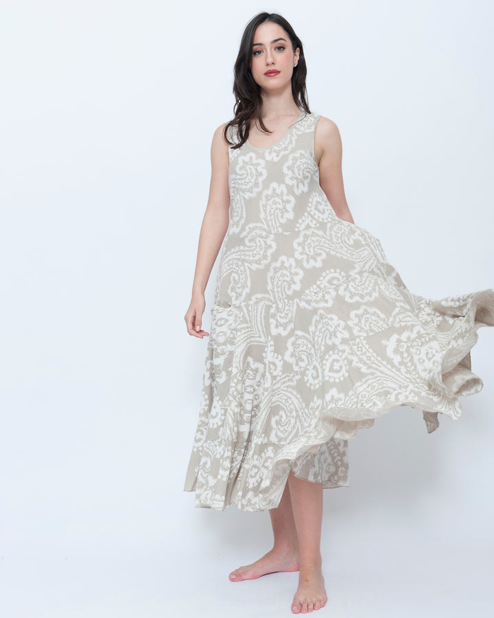 Blueberry Swing Maxi Dress, Beige Paisley