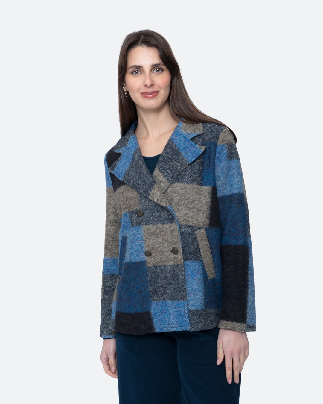 Blueberry Patchwork Peacoat, Blue/Grey