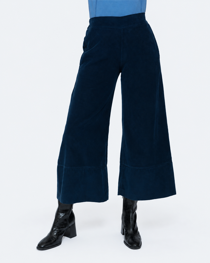 Blueberry Baby Cord Crop Flare Trouser, Navy