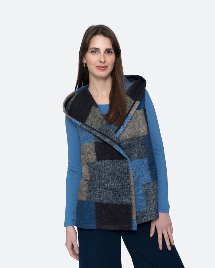 Blueberry Patchwork Hoodie Vest, Blue/Grey