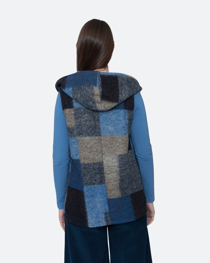 Blueberry Patchwork Hoodie Vest, Blue/Grey