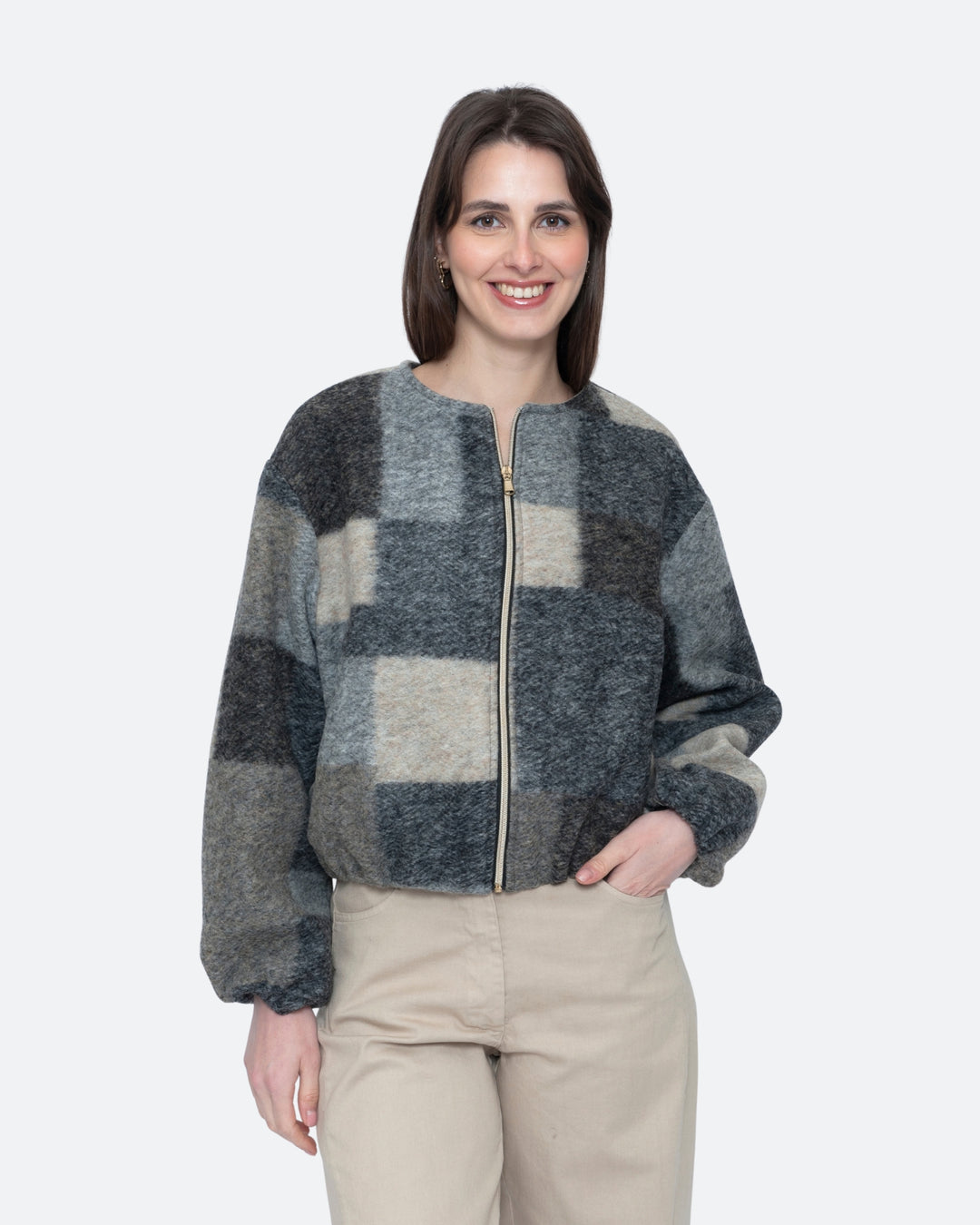 Blueberry Patchwork Bomber Jacket, Black/Grey