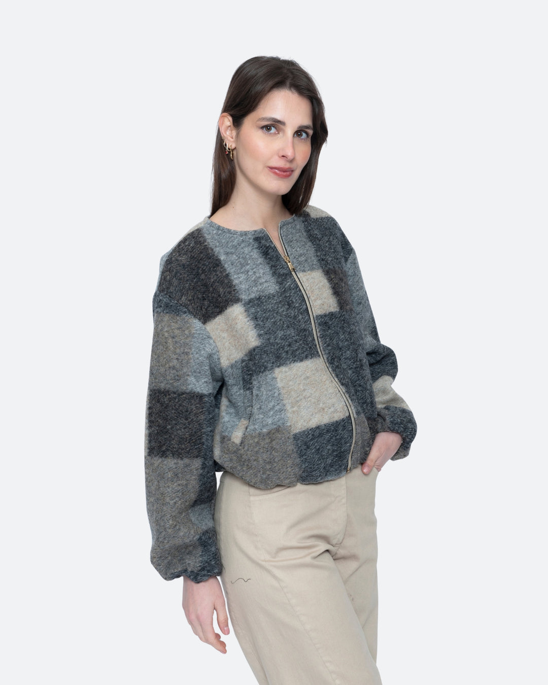 Blueberry Patchwork Bomber Jacket, Black/Grey