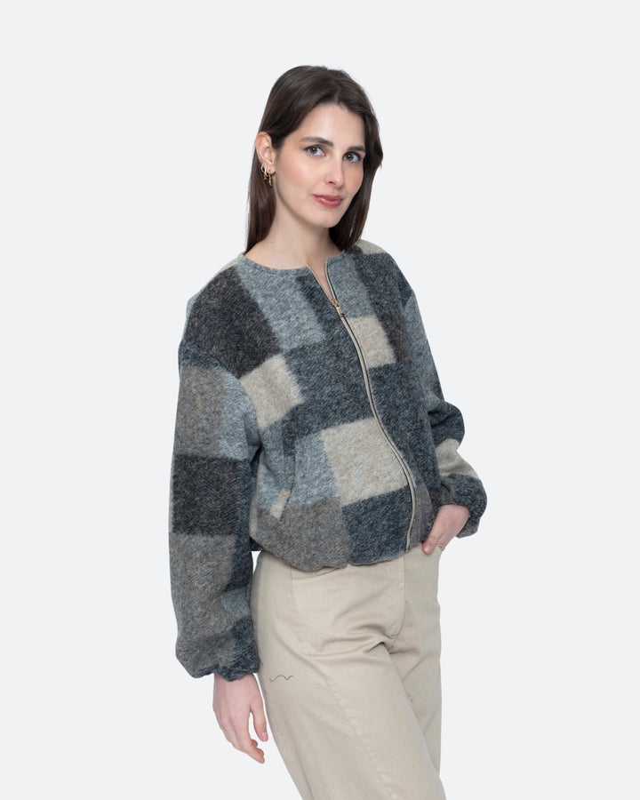 Blueberry Patchwork Bomber Jacket, Black/Grey