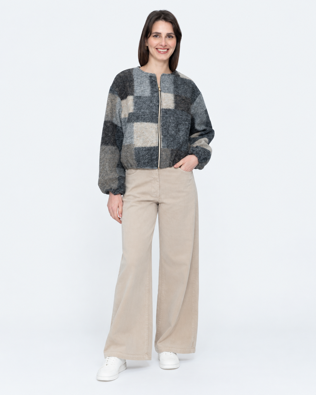 Blueberry Patchwork Bomber Jacket, Black/Grey