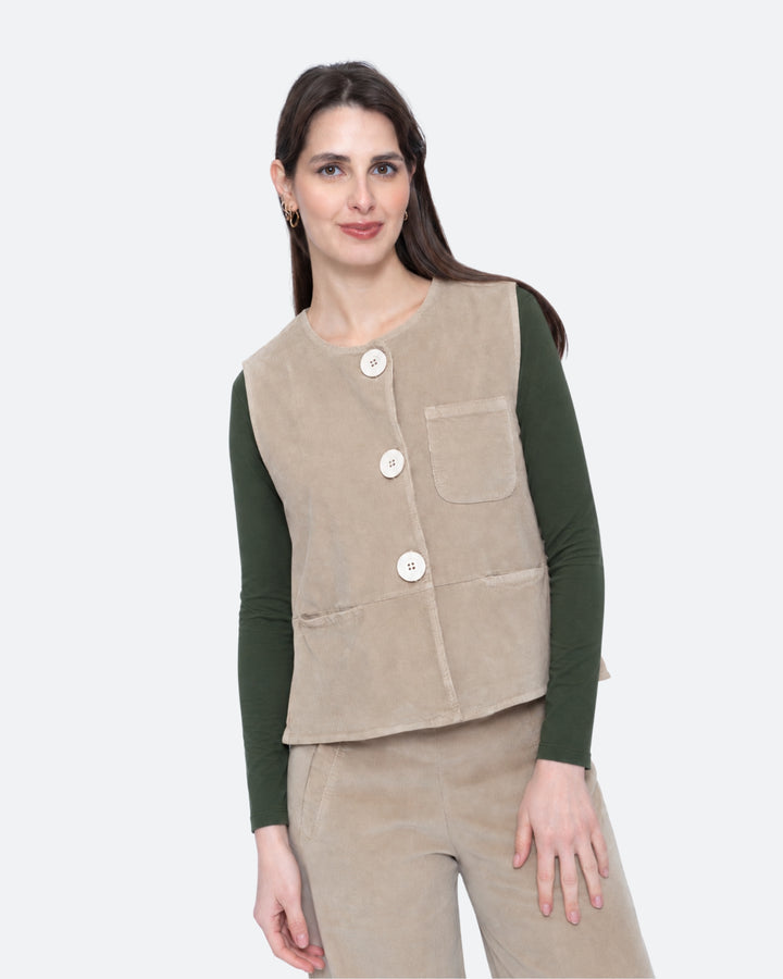 Blueberry Cord Polly Vest, Sahara