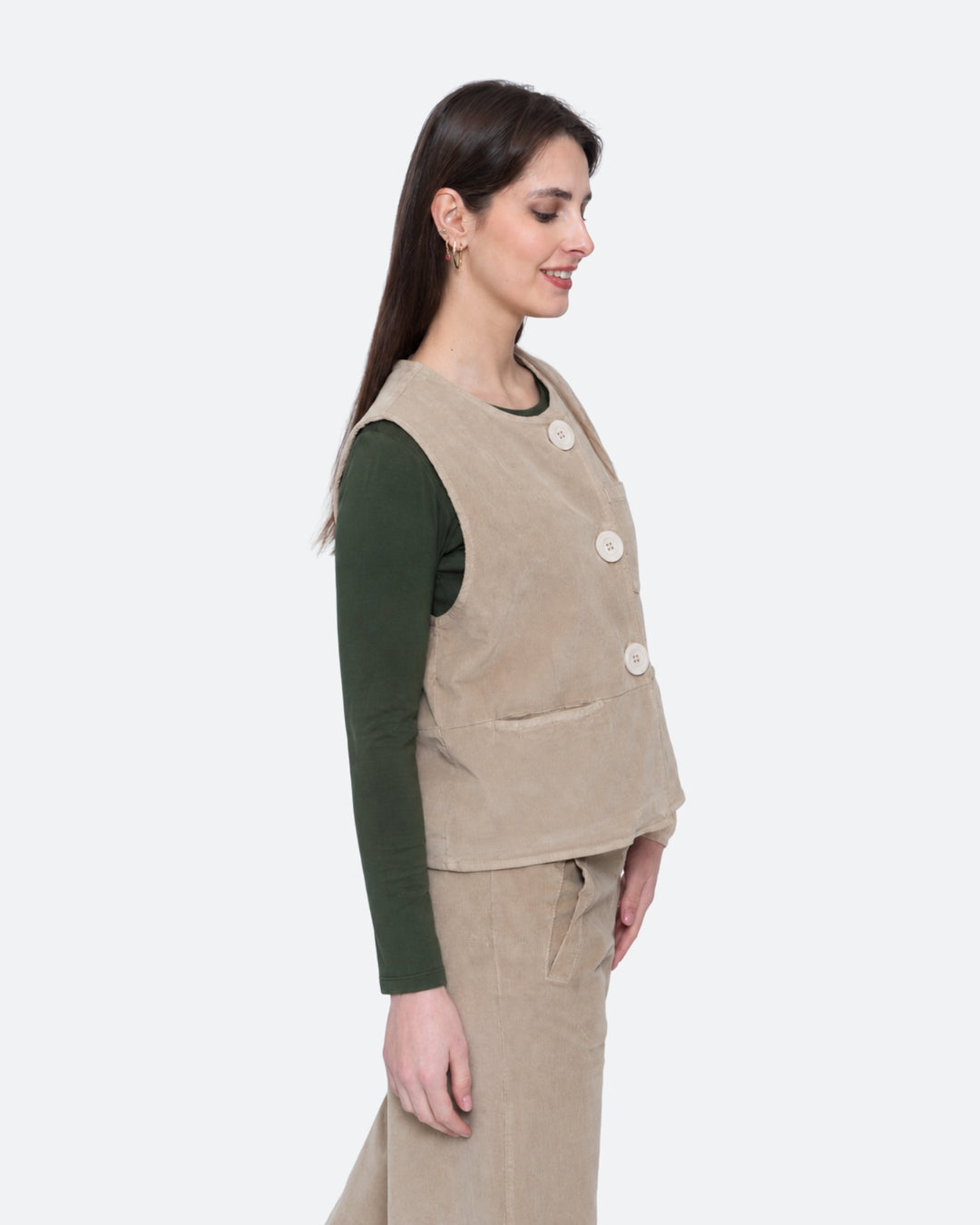Blueberry Cord Polly Vest, Sahara