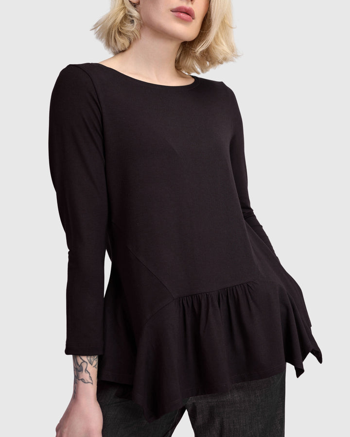 Addison 3/4 Sleeve Flouncy Tee, Black
