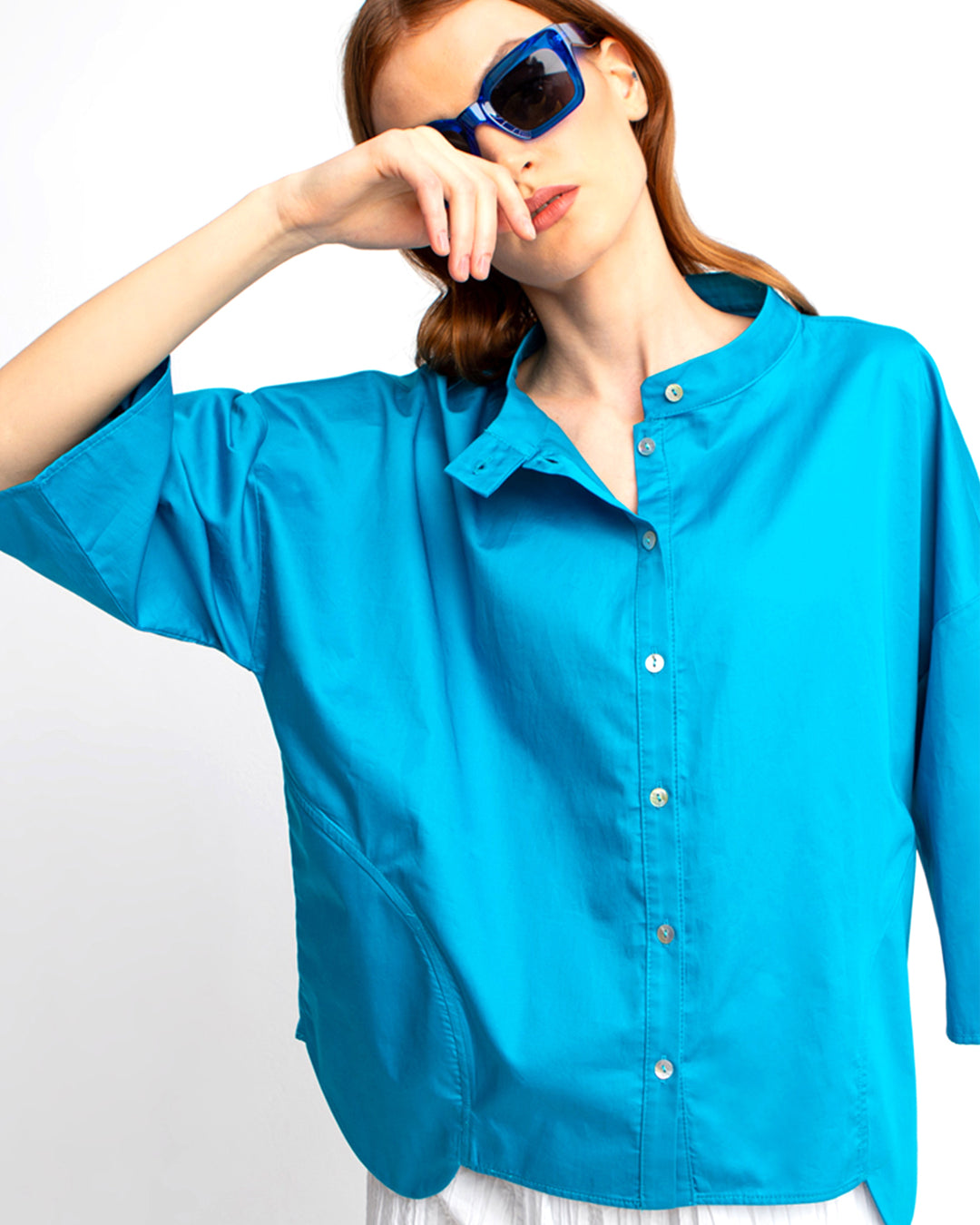 Ozai N Ku Curve Funnelneck Shirt, Turquoise