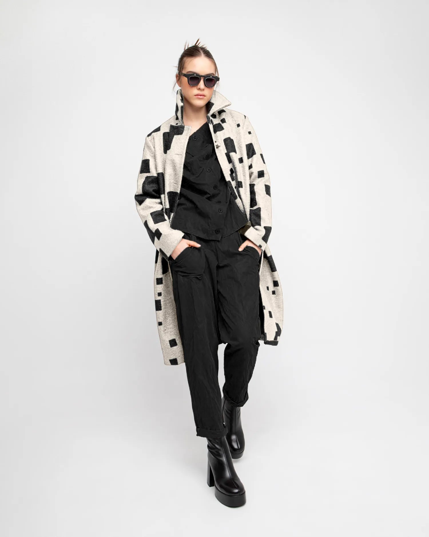Ozai N Ku A Symmetrical Fastening Hooded Jersey Cardigan Black