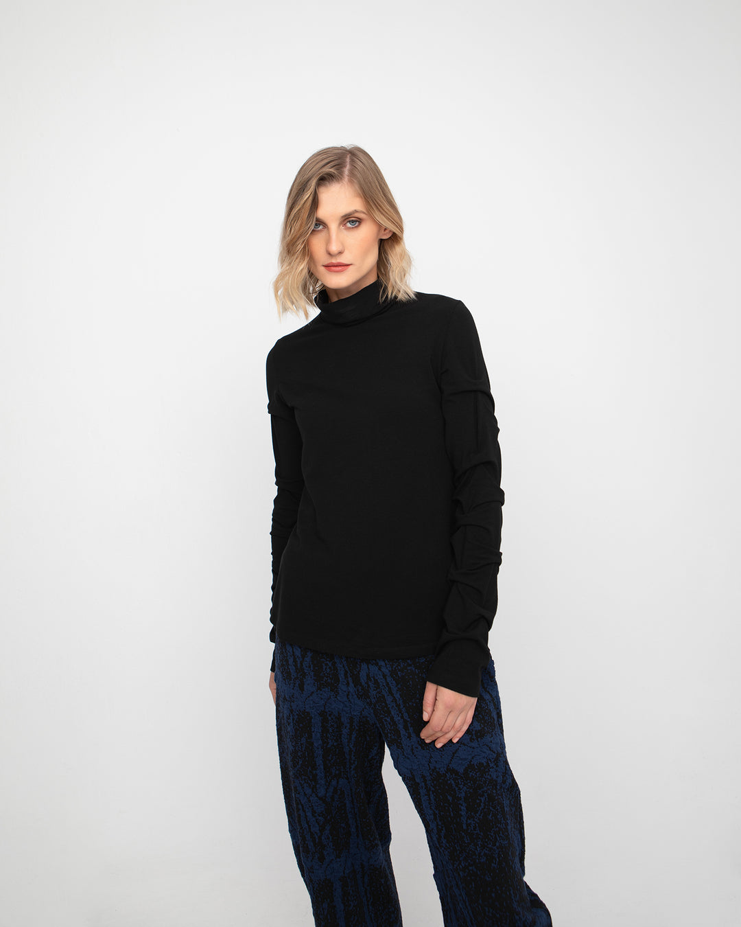 Ozai N Ku Ruched Turtleneck Top, Black