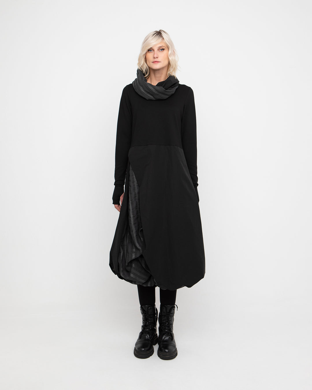 Ozai N Ku Moirai Gathered Dress and Cowl, Black