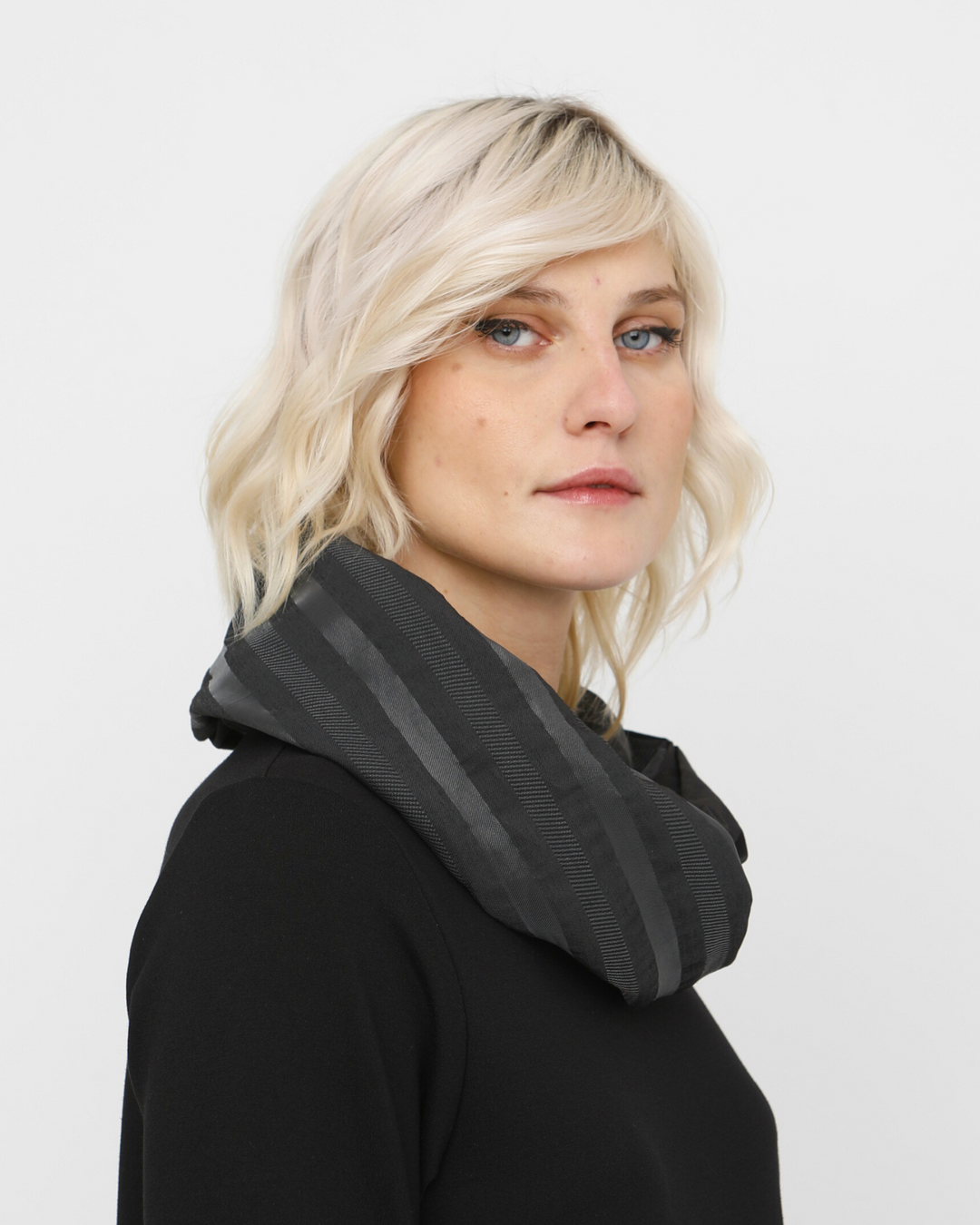 Ozai N Ku Moirai Gathered Dress and Cowl, Black