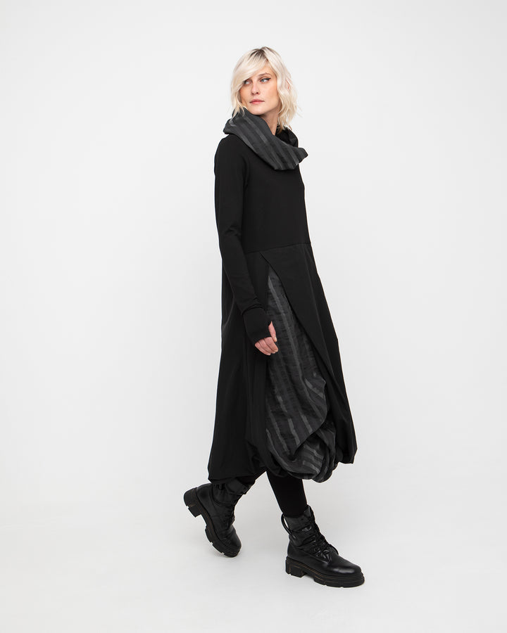 Ozai N Ku Moirai Gathered Dress and Cowl, Black