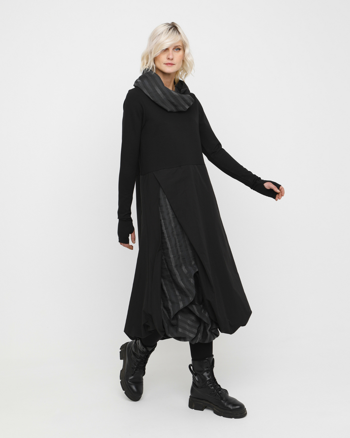 Ozai N Ku Moirai Gathered Dress and Cowl, Black